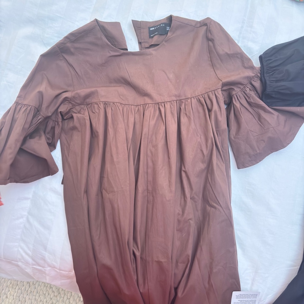 Brown & Black Flowy Dress with Bell Sleeves